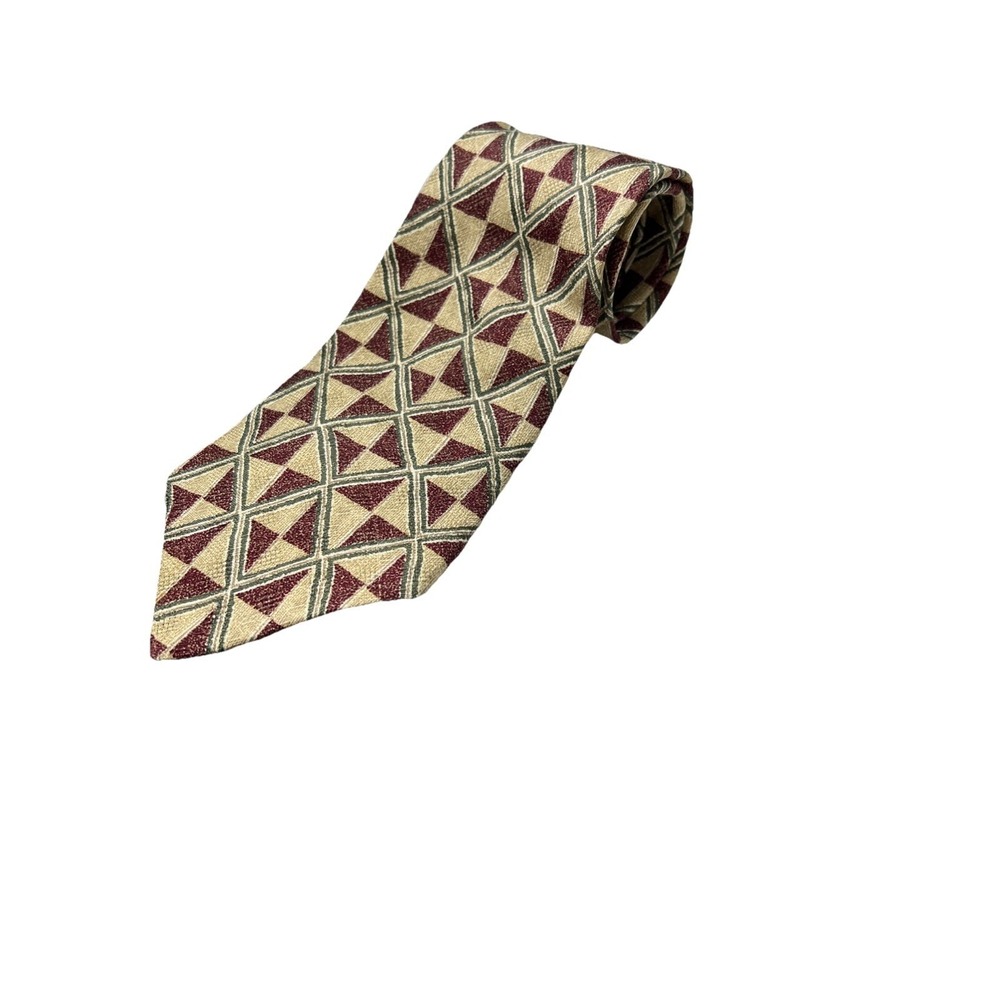 Vintage Tommy Hilfiger 100% Italian Silk Tie Retro Geometric Foulard USA Crested